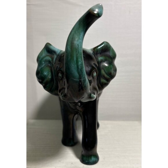 Blue Mountain Pottery Elephant Figure Green & Black Drip Glaze 8" Canada READ - Picture 2 of 10
